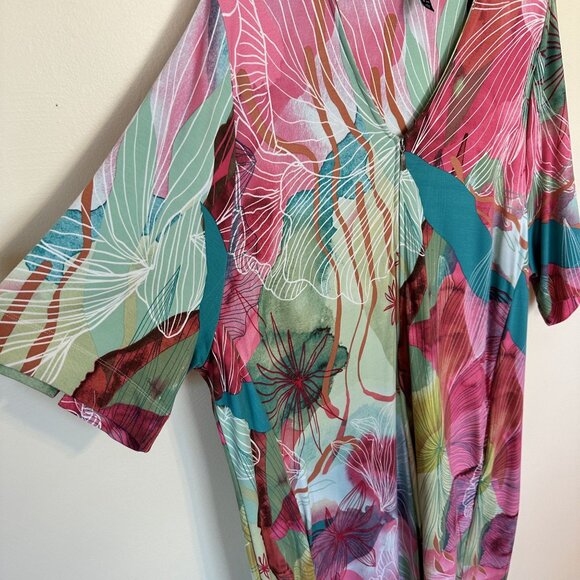 Womens MuMu Vibrant Floral Maxi Dress By Ulla Popken Size 28 Loungewear Zip Up - Picture 8 of 10